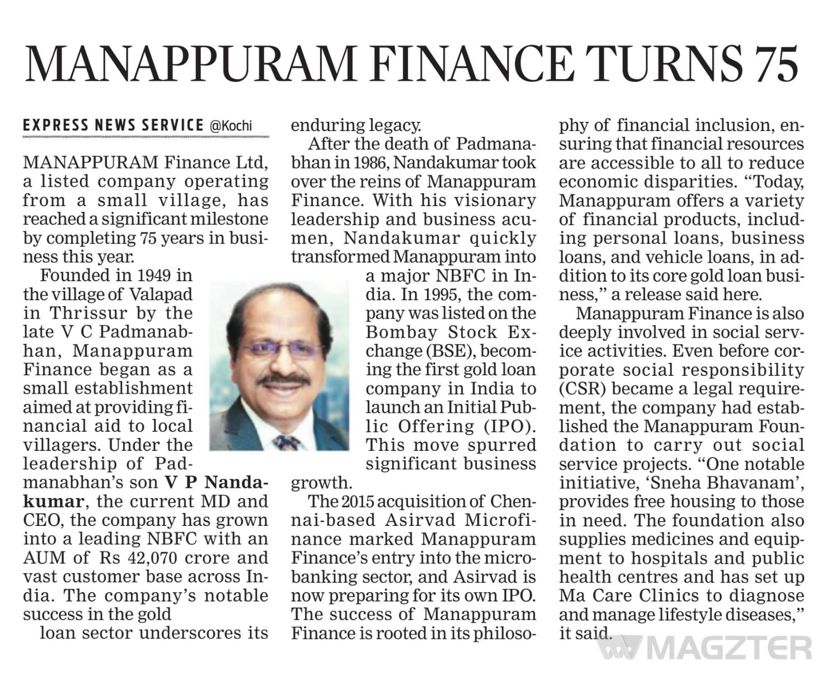 Manappuram Finance Turns 75